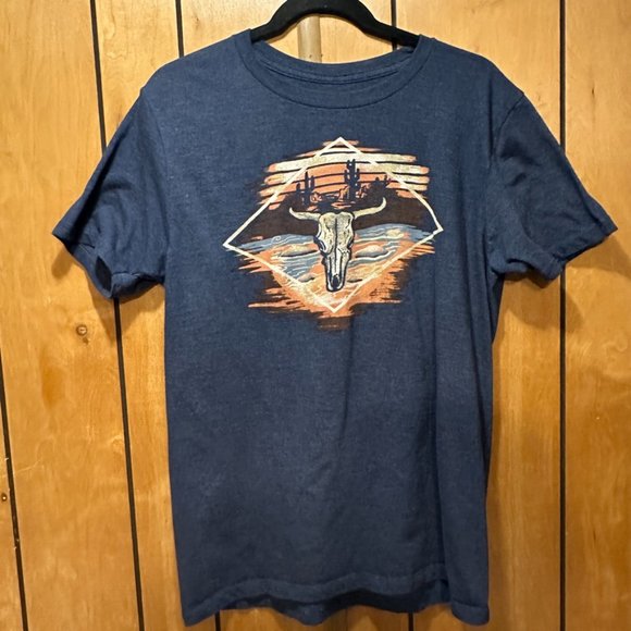 Sonoma Southwestern T-Shirt Cow Skull - Medium Blue - Cotton/Cotton Blend - Picture 1 of 4